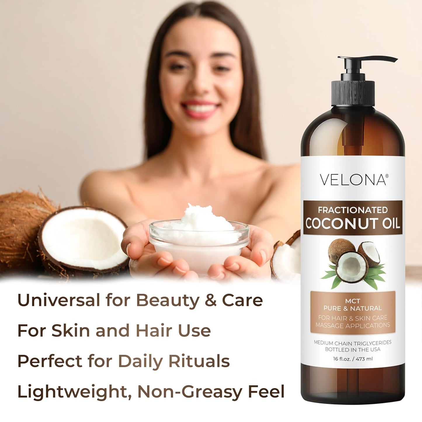 velona MCT Coconut Oil 1 Gallon / 128 Fl Oz | 100% Pure and Natural Carrier Oil | Fractionated | Skin, Face, Body, Hair Care | Use Today - Enjoy Results