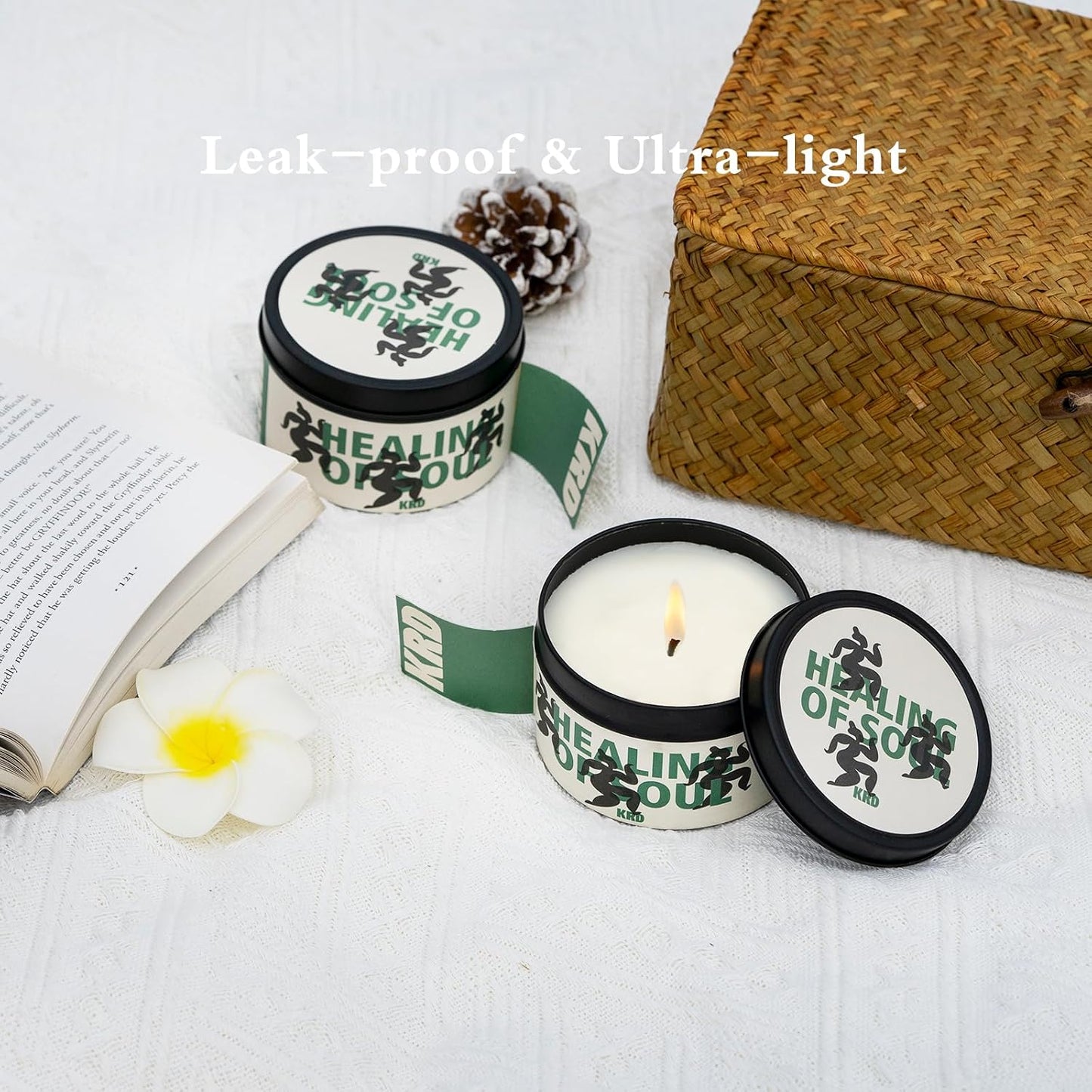 KRD Coconut Lychee Scented Candle, 6.4oz Coconut Soy Wax with Lid, 42H Long Burn, Summer Fruit Aromatherapy for Home