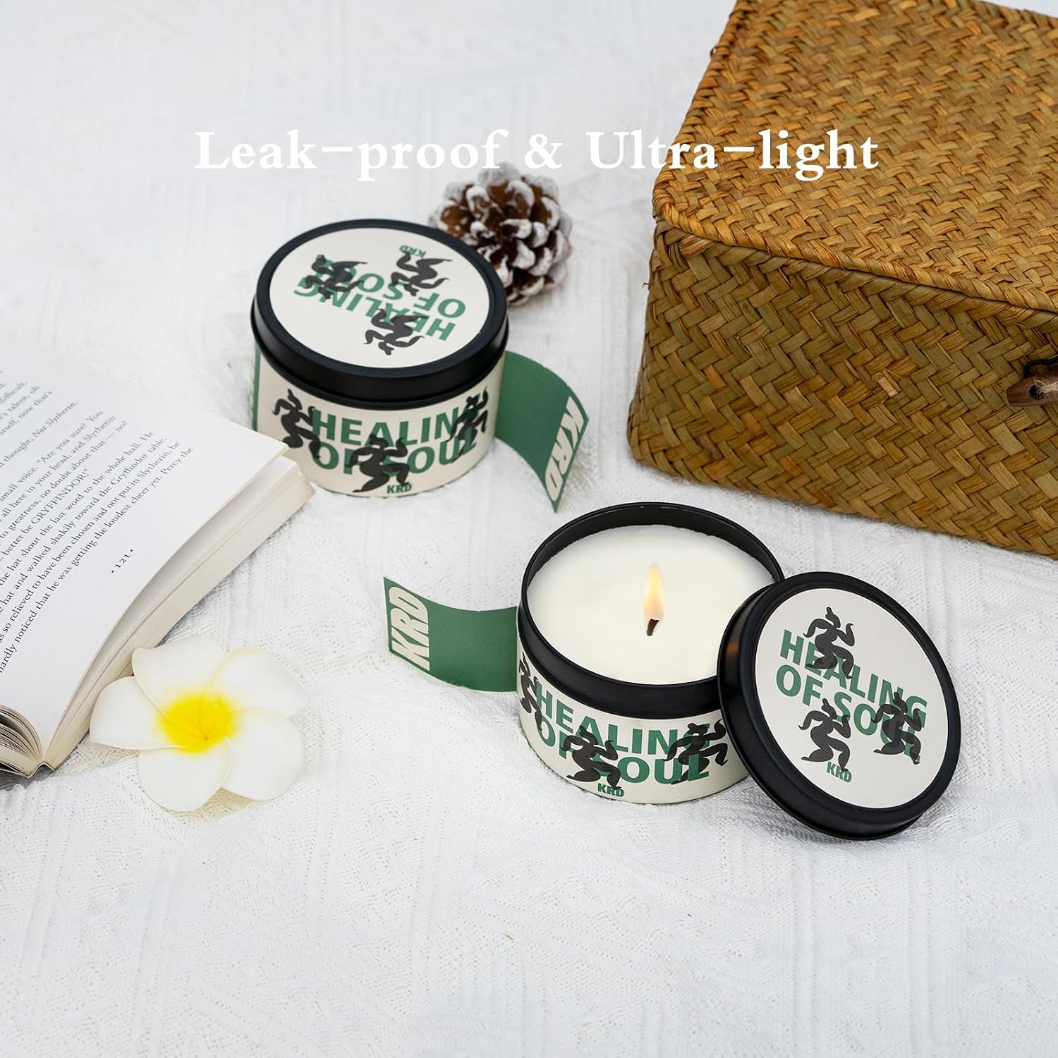 KRD Coconut Lychee Scented Candle, 6.4oz Coconut Soy Wax with Lid, 42H Long Burn, Summer Fruit Aromatherapy for Home