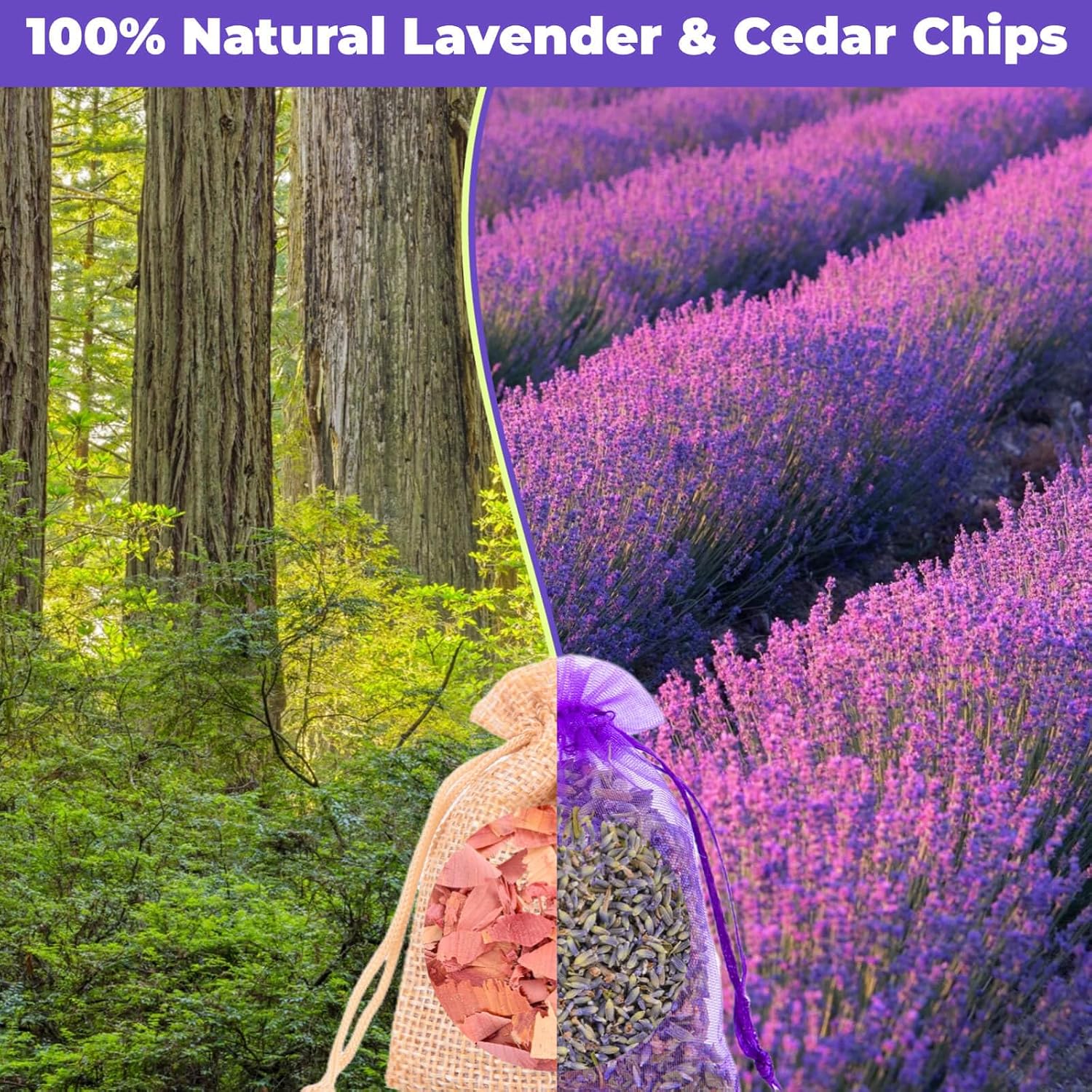 16 Pack Lavender Sachet Bags & Cedar Chips Set - 100% Natural Premium Dried Lavenders Flowers, Cedar Home Fragrance Sachets, Lavenders Sachets for Drawers, Closets, Storage