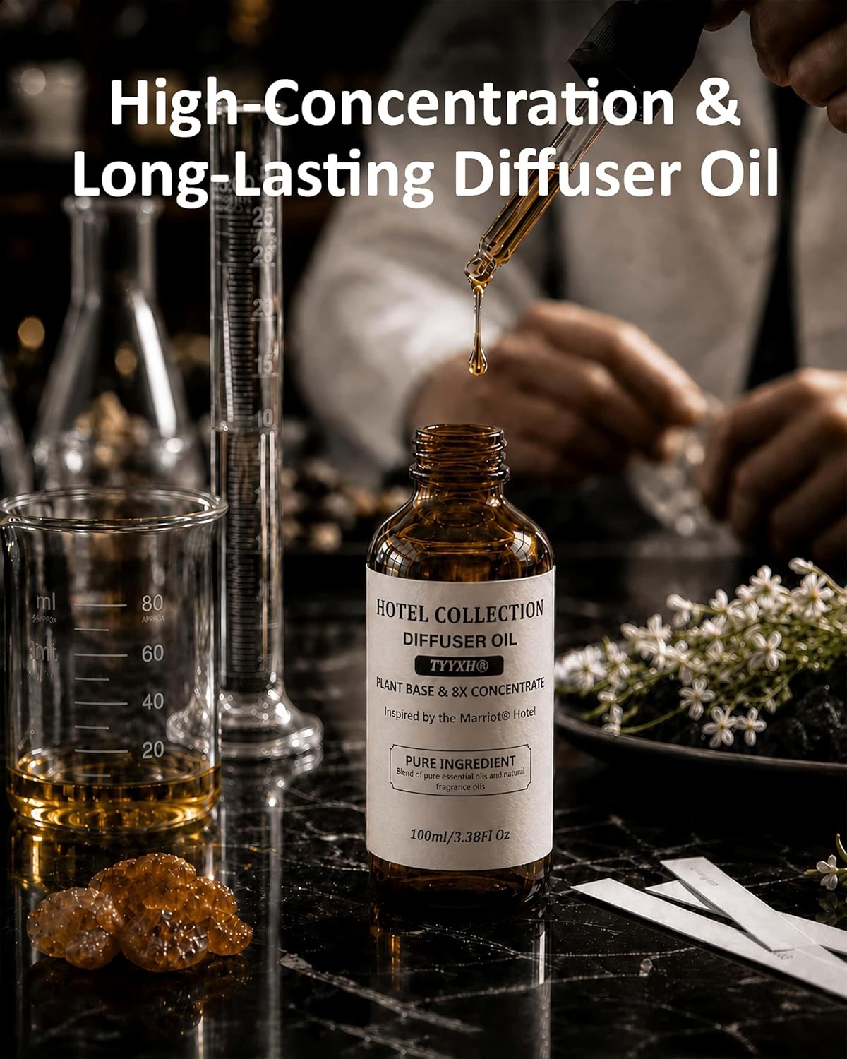 Hotel Diffuser Oil Inspired by Marrio.tt – Fragrance & Essential Oil Blend for Waterless & Cold Air Diffusers – Citrus, Vanilla, Cedar – Long-Lasting Aroma – Aromatherapy – 3.38 Fl Oz Glass Bottle