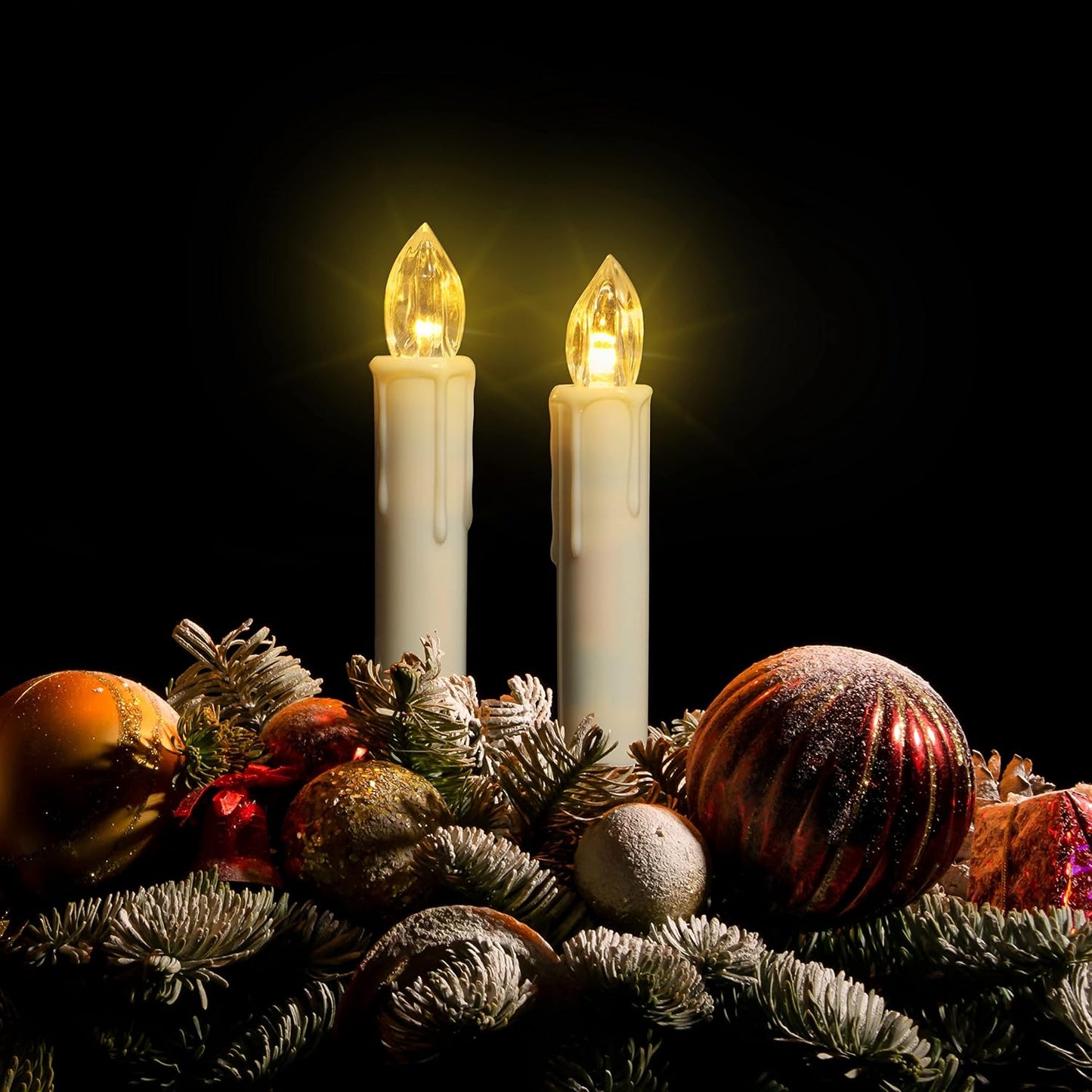 24PCS LED Flameless Taper Candles Flickering with Remote Timer, Battery Operated Waterproof Christmas Tree Candles, Warm White Window Candle Lights, Perfect for Christmas, Home Decoration (Ivory)