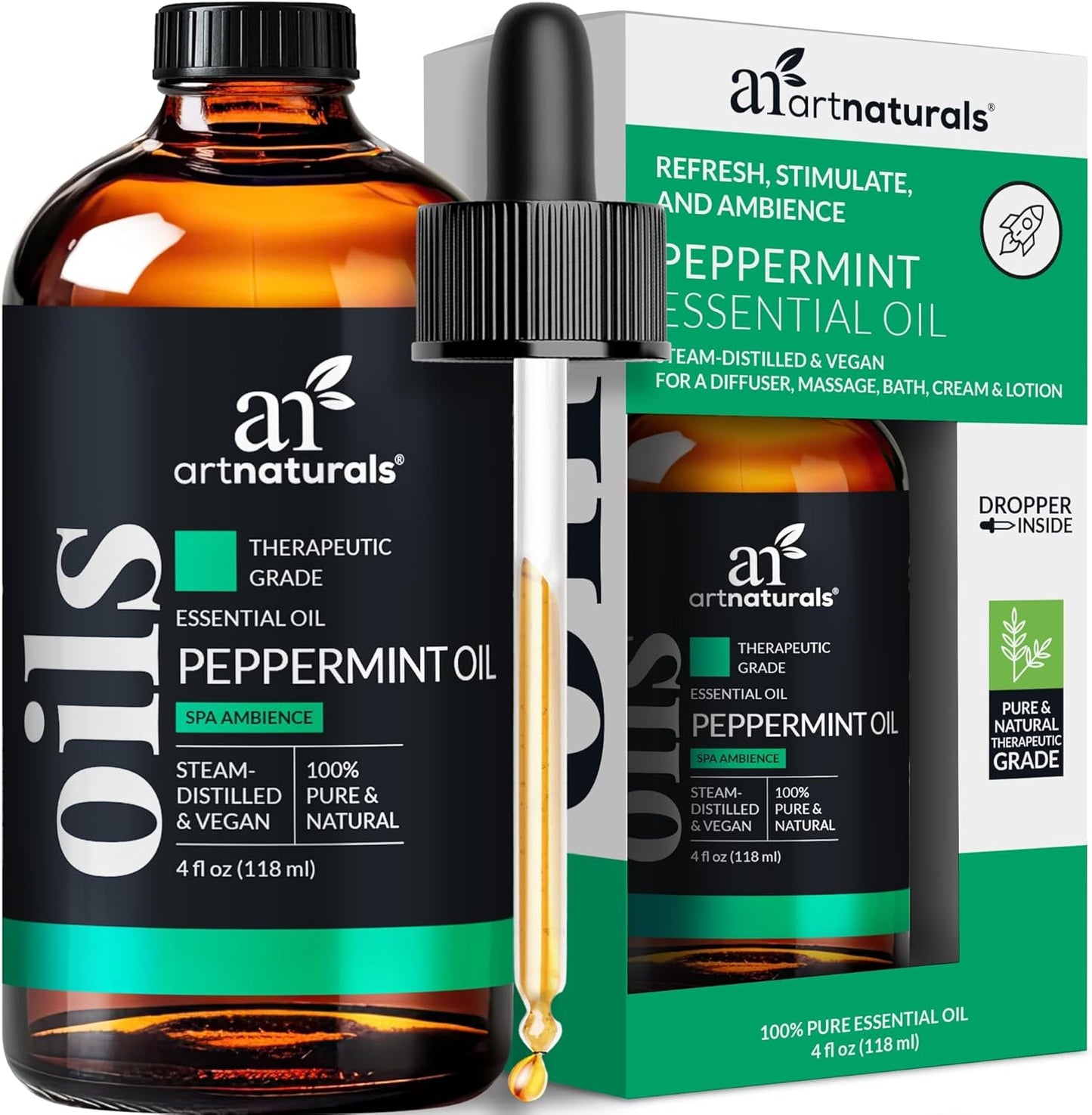artnaturals Peppermint Essential Oil (4.0 Fl Oz / 118ml) - 100% Pure Undiluted Premium Therapeutic Grade Mentha Peperita - Fresh Mint for Hair Growth and Skin - Aromatherapy Oil for Diffuser