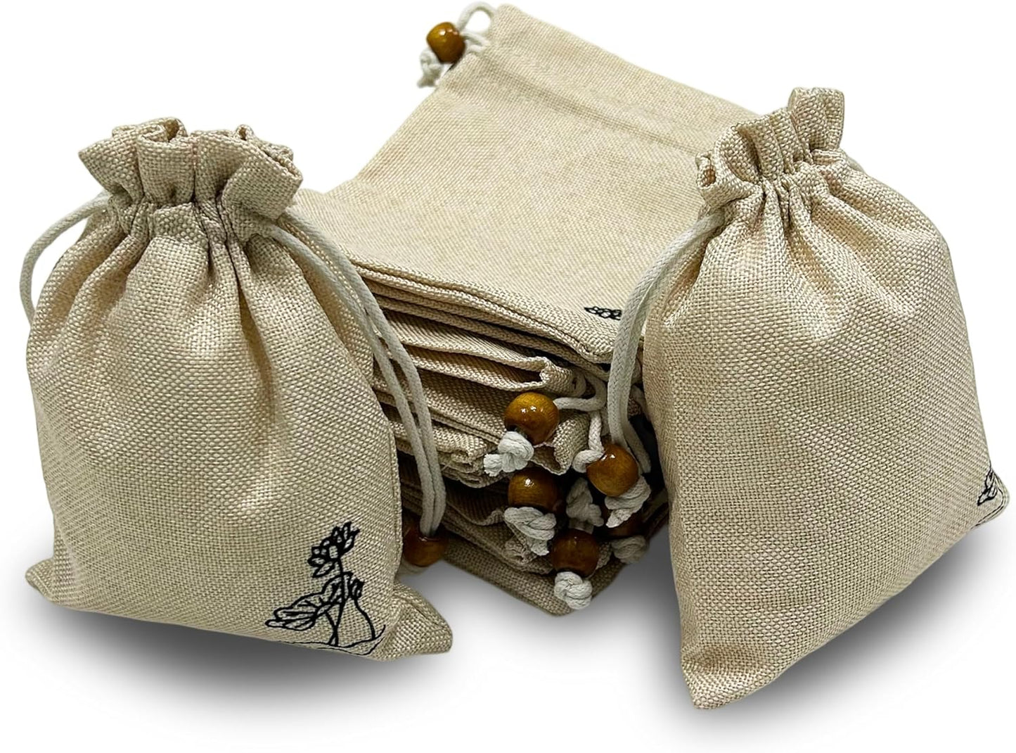 Drawstring Burlap Gift Bags Empty Sachet Bags for Lavender, Soft Breathable Washable Pouches, Storage Bags for Organizing. (Beige-50, 3.94 * 5.51 inch)