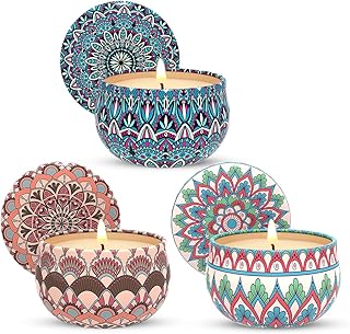 Set of 3 Scented Candles Gift Set for Women Home Decor, Decorative Small 2.5oz Natural Soy Wax Freesia, Lilac and Strawberry Aromatherapy Candles in Portable Travel Tin
