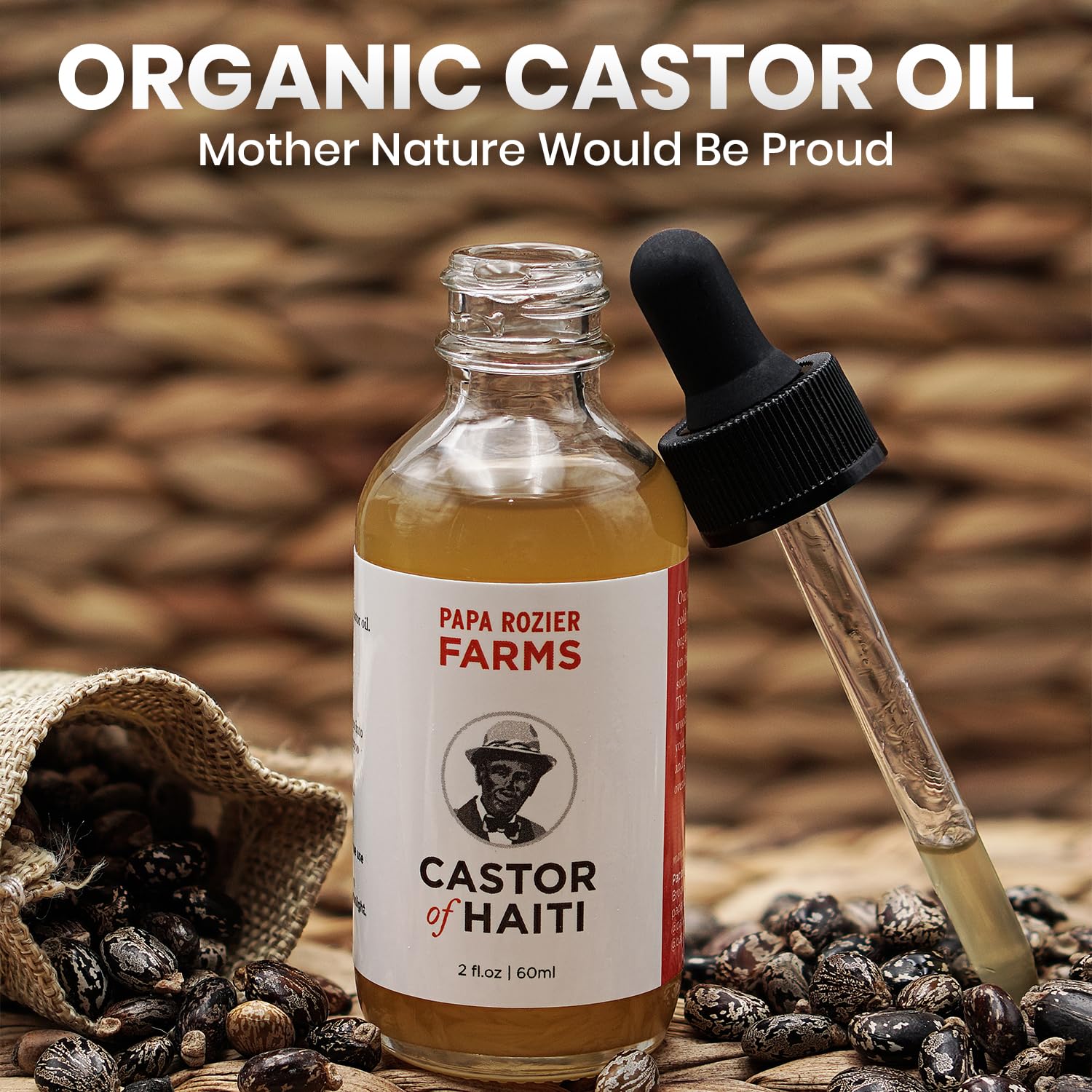 Papa Rozier Farms Pure Organic Castor Oil for Hair Growth, Skin Moisturizer, Grow Eyelashes, Eyebrows and Nails Treatment, 2 Fluid Ounces, Pack of 1