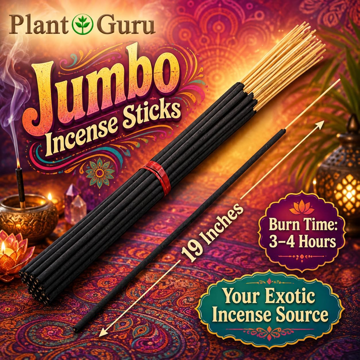 Lavender Exotic Incense Sticks Jumbo 19 Inch Long - Bulk 1 Bundle 27 to 30 Sticks - Natural 19" Extra Large with A Smooth Aroma that Burns for 3 to 4 Hours Each.