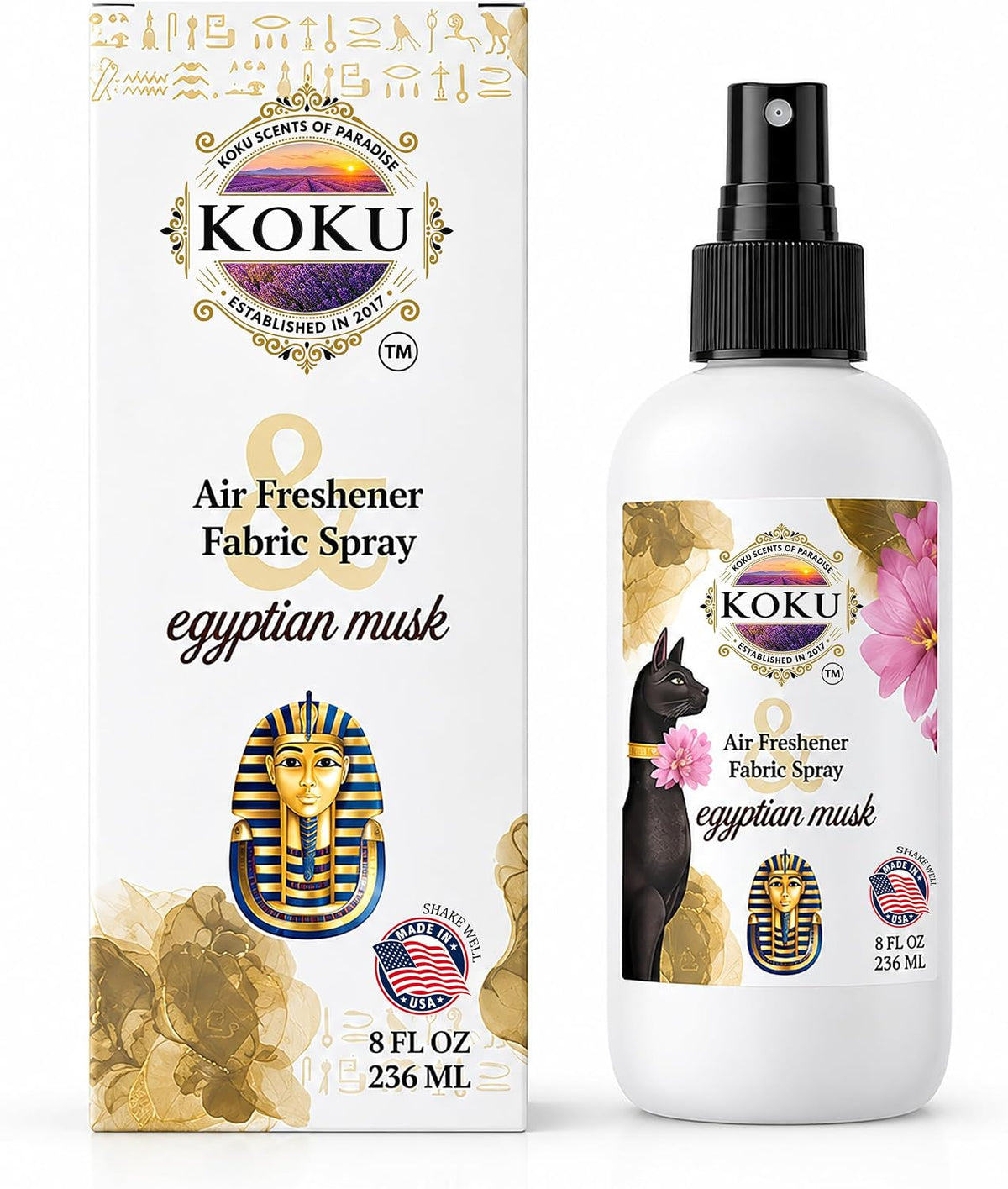 Egyptian Musk Air Freshener, Room Spray, Odor Eliminator, Deodorizer, Car Air Freshener, Home Spray, Linen Spray, Fabric Refresher, Made in USA, 8 Oz
