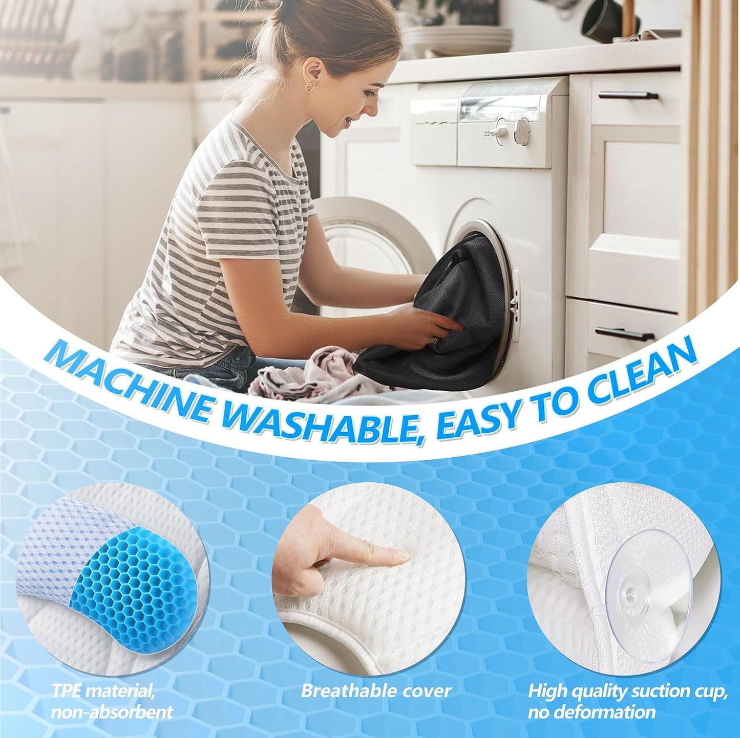 Bath Pillow for Tub, Luxury Bathtub Pillows with Head, Neck and Back Support, Bath Tub Pillow with Soft 4D Breathable Air Mesh Fabric and Non-Slip Suction Cups, Relaxing Bath Tub Accessories, White