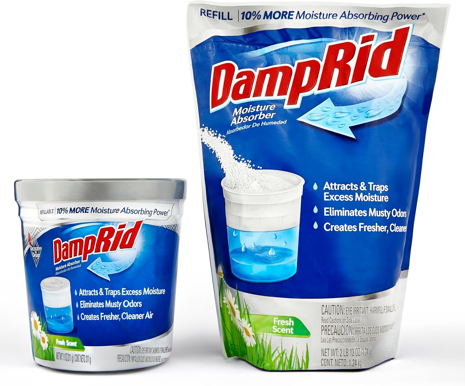 Damp Rid Moisture Absorber Refillable System – 44oz Damp Rid Refill Bag with 11oz Cup, Odor and Moisture Absorber for Closet, Bathroom & Home, Fresh Scent– ILIOS Packaging
