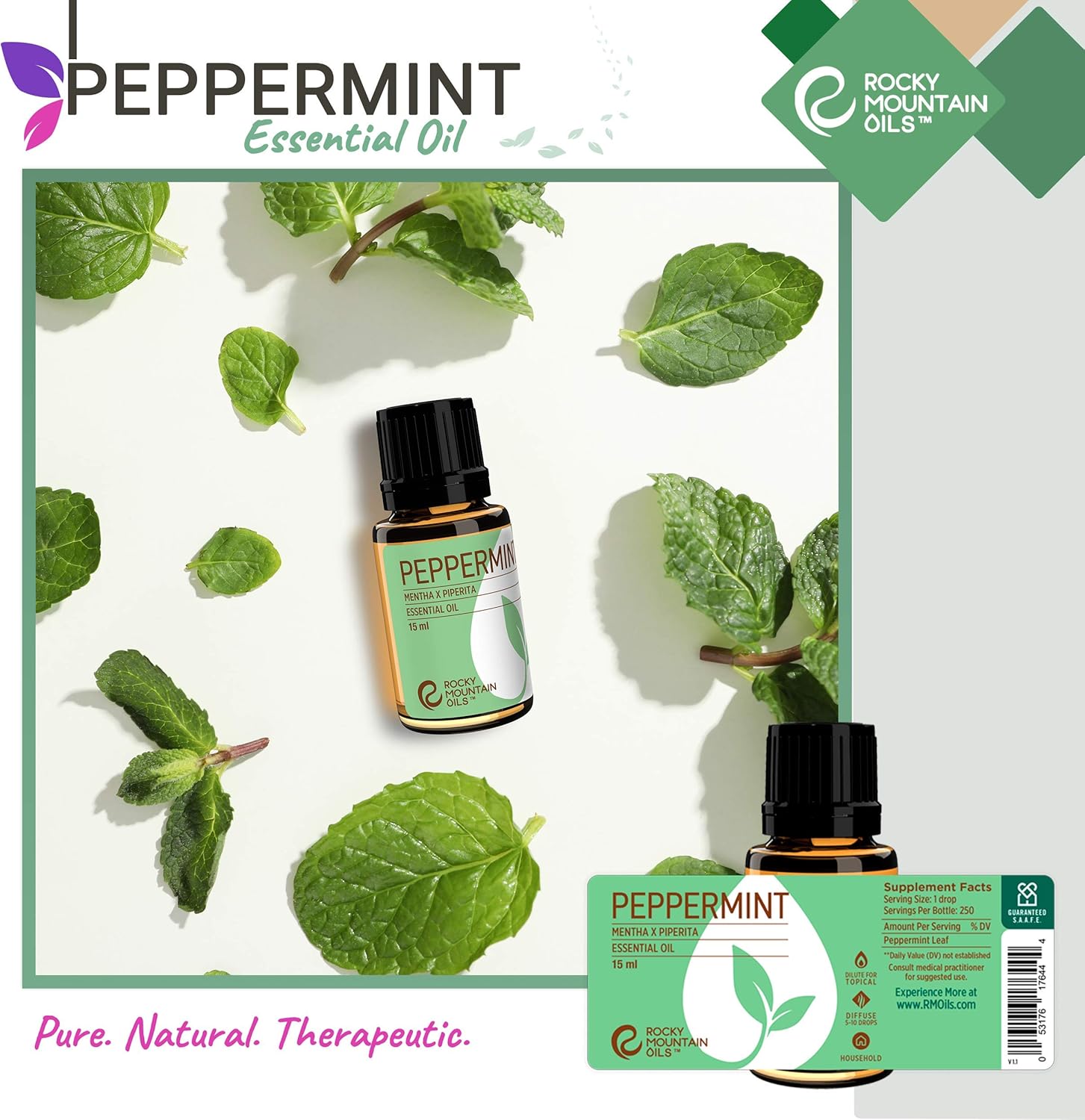 Rocky Mountain Oils Peppermint Essential Oil - Natural Aromatherapy Essential Oils for Diffusers, Topical, and Home - 15ml