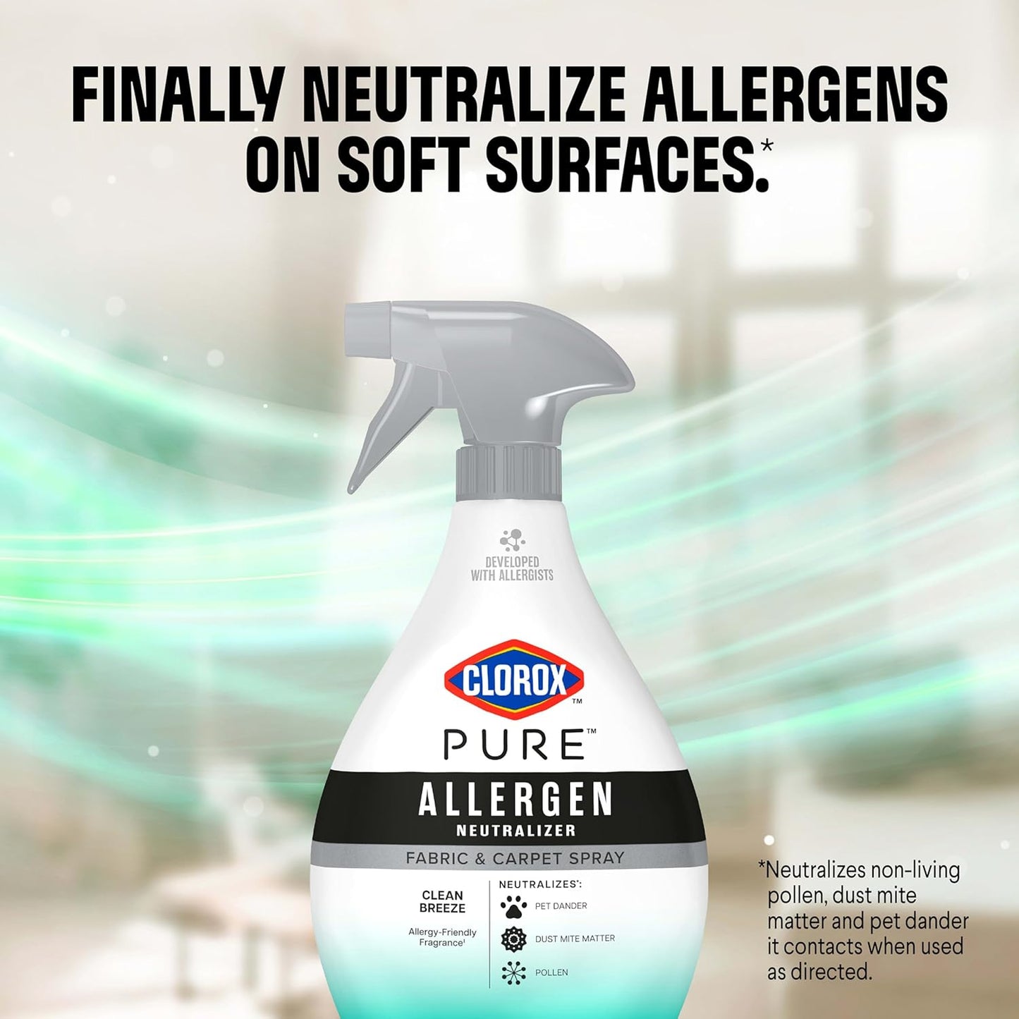 Clorox PURE Allergen Neutralizer Fabric and Carpet Spray, Clean Breeze, 26 Fluid Ounces