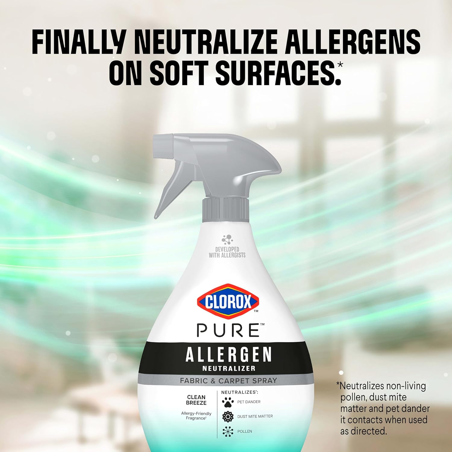 Clorox PURE Allergen Neutralizer Fabric and Carpet Spray, Clean Breeze, 26 Fluid Ounces
