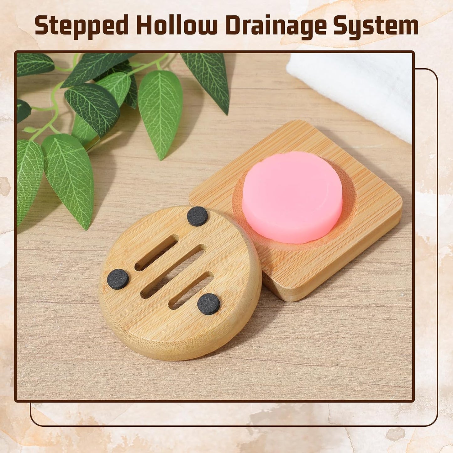 Ymapinc 2-Pack Bamboo Soap Holder, Round+Square Natural Bamboo Soap Dish & Shower Steamer Holder, Wood Tray for Home Shower Bathroom