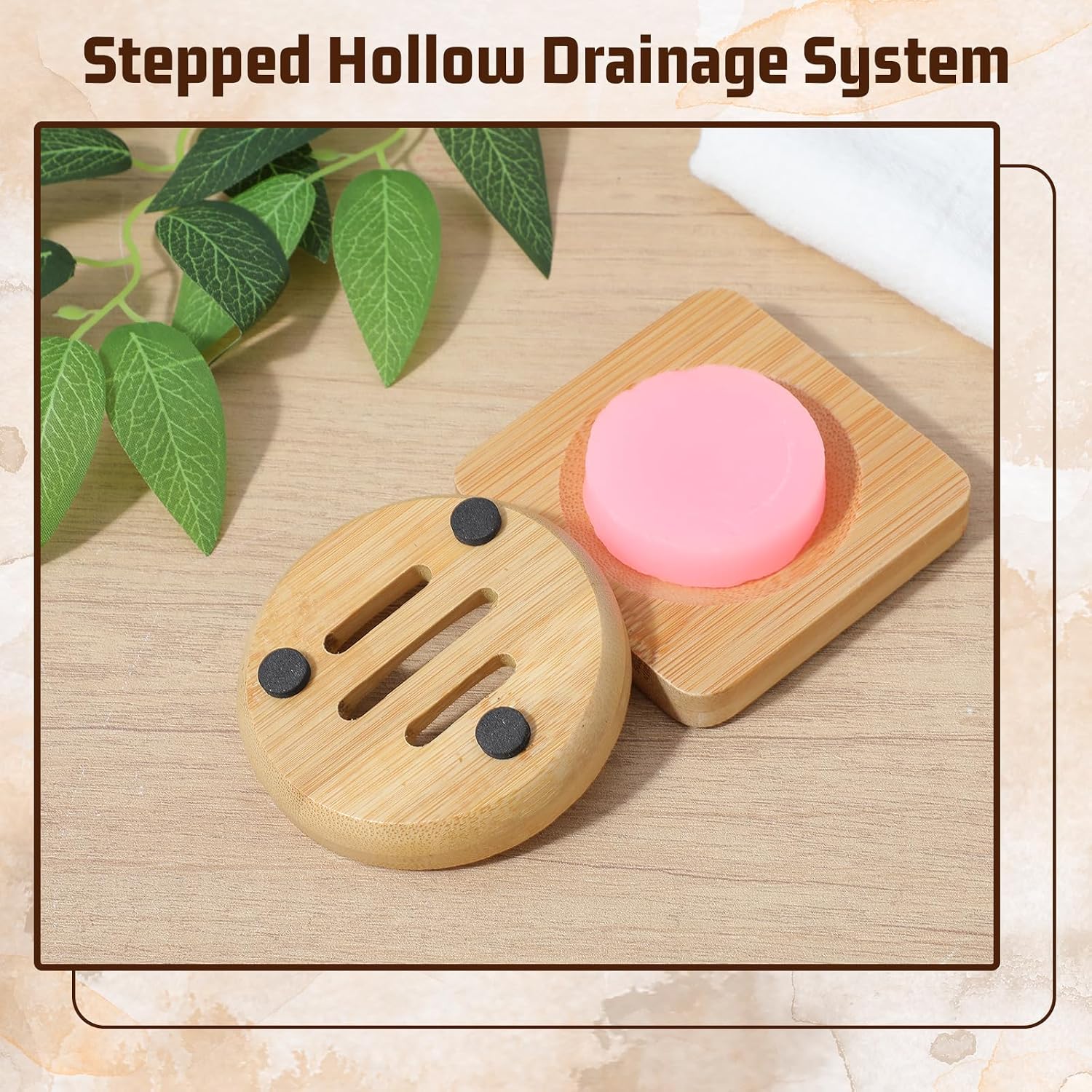 Ymapinc 2-Pack Bamboo Soap Holder, Round+Square Natural Bamboo Soap Dish & Shower Steamer Holder, Wood Tray for Home Shower Bathroom