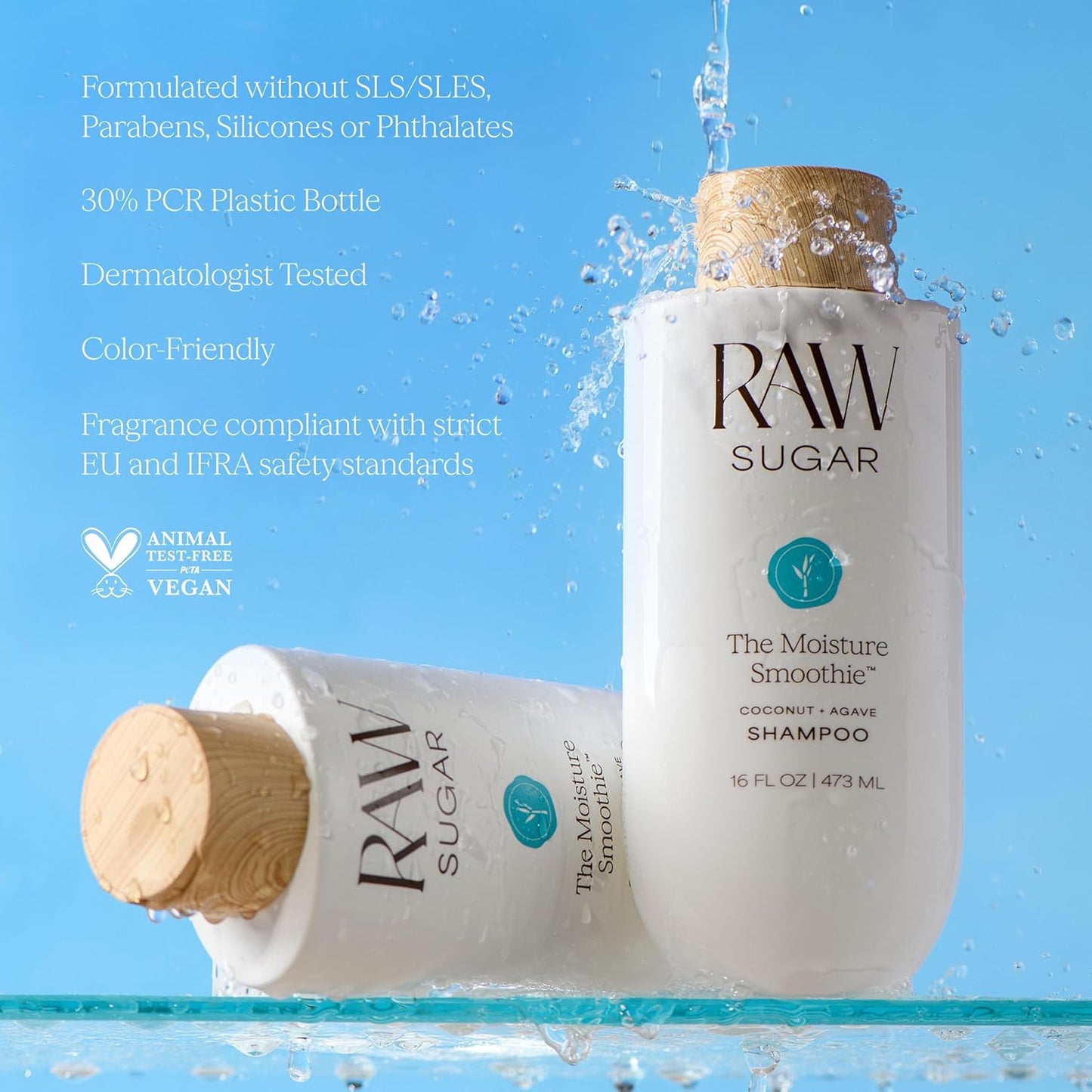 Raw Sugar The Moisture Smoothie Shampoo and Conditioner with Coconut Oil, Agave, & Sweet Almond Oil, Hydrates & Nourishes Dry Hair, Formulated without SLS/SLES or Parabens
