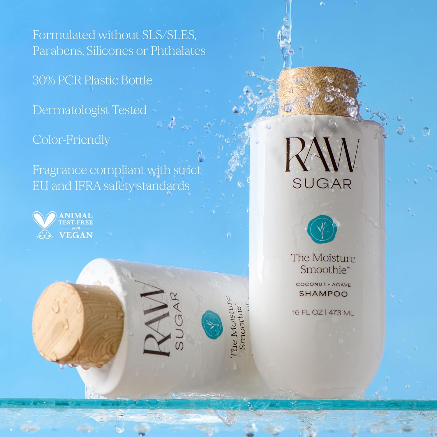 Raw Sugar The Moisture Smoothie Shampoo and Conditioner with Coconut Oil, Agave, & Sweet Almond Oil, Hydrates & Nourishes Dry Hair, Formulated without SLS/SLES or Parabens