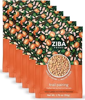 Ziba Foods Trail Pairing - Sweet Apricot Kernels & Dried Mulberries Mix - Non-GMO, Vegan, Whole 30 Friendly & Paleo - High in Fiber, Iron & Immune Boosting Antioxidants - Sweet & Savory, Pack of 6