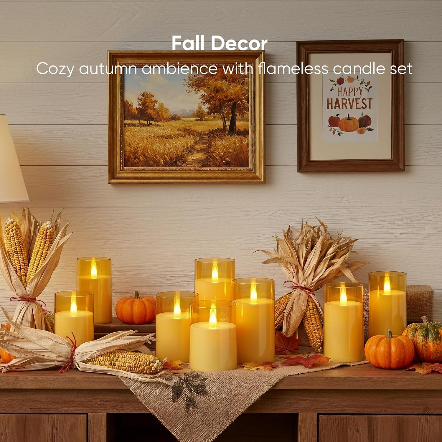 Amagic 3"×5" Gold Flameless Candles with Remote and Timer, Realistic Flickering Battery Operated Acrylic Led Fake Candles for Home Wedding Party Fall Christmas Decor, Set of 2