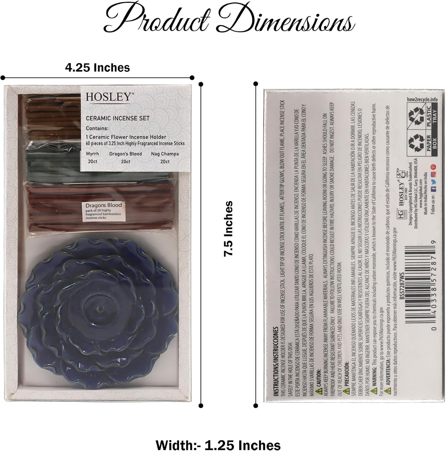 Hosley Incense Sticks Gift Set Each Includes 60 Incense Sticks & a Flower Ceramic Holder - Bathroom Set for Home, Weddings, Meditation, Spa, Bathroom Use - 6 Sets