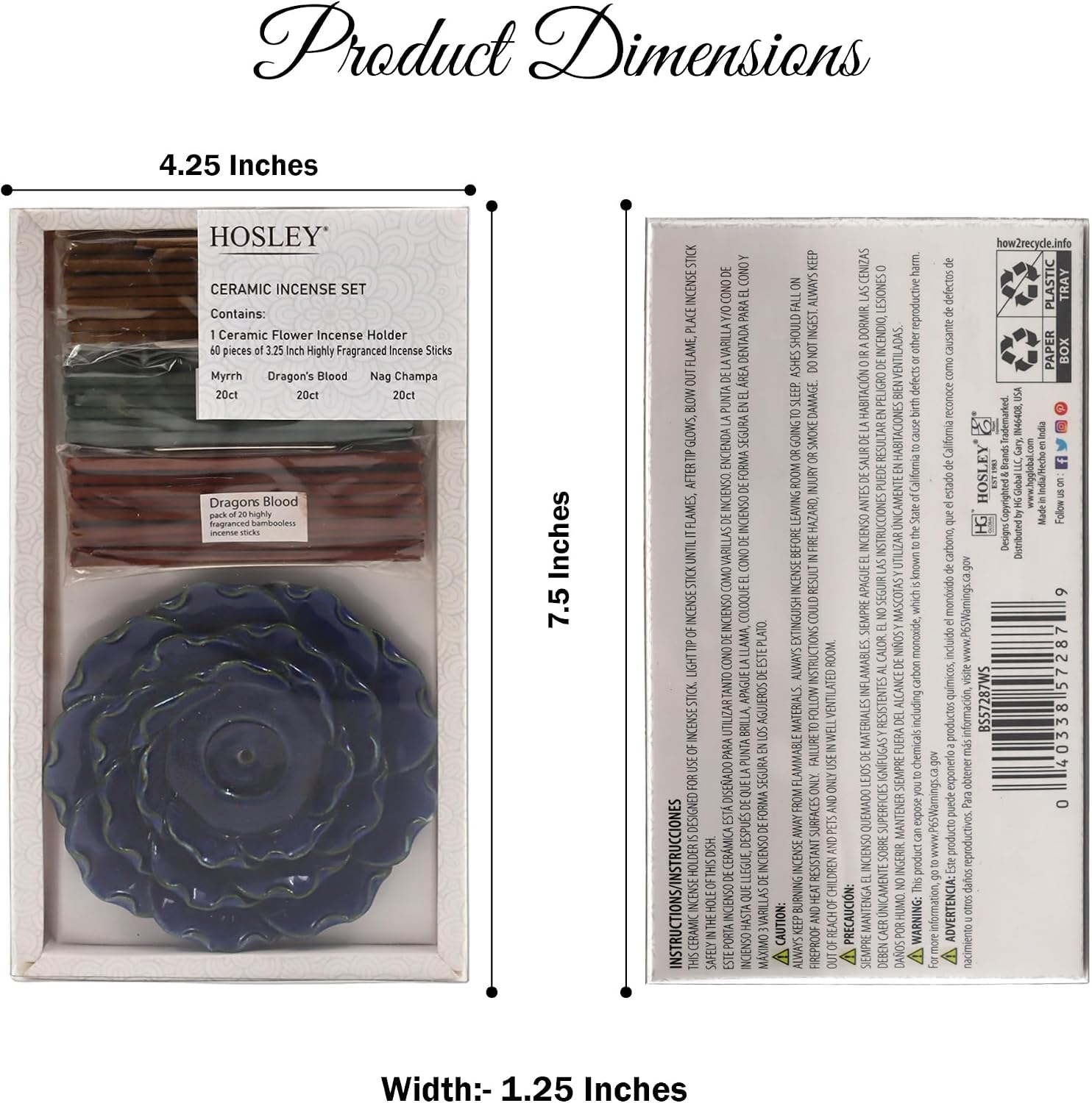 Hosley Incense Sticks Gift Set Each Includes 60 Incense Sticks & a Flower Ceramic Holder - Bathroom Set for Home, Weddings, Meditation, Spa, Bathroom Use - 6 Sets