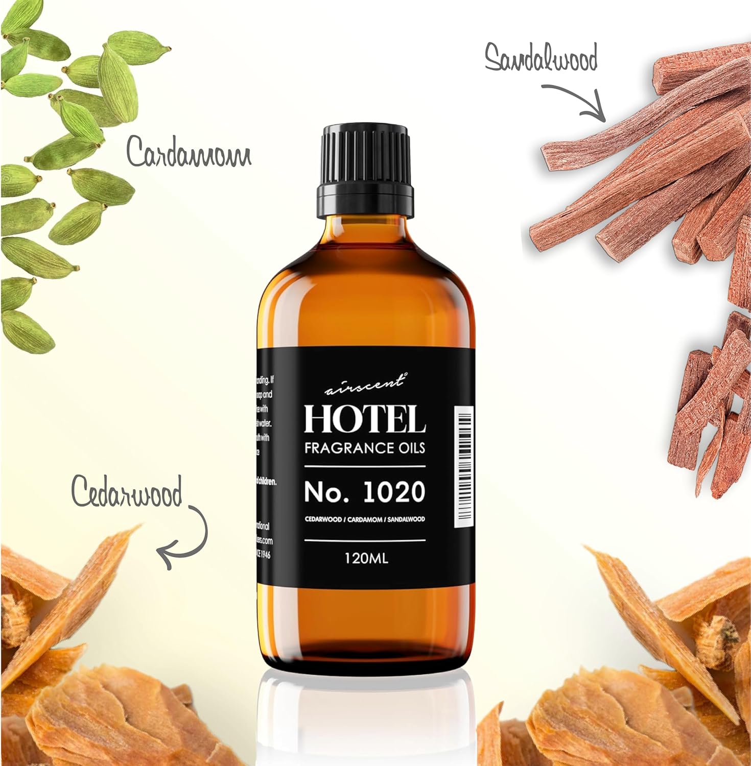 AirScent Hotel Diffuser Oil No. 1020 - Bergamot Cardamom Sandalwood - Hotel Scent Dupe - Premium Fragrance Oil for Ultrasonic and Waterless Diffusers and Crafting - 10 mL, 0.34 fl oz Glass Bottle