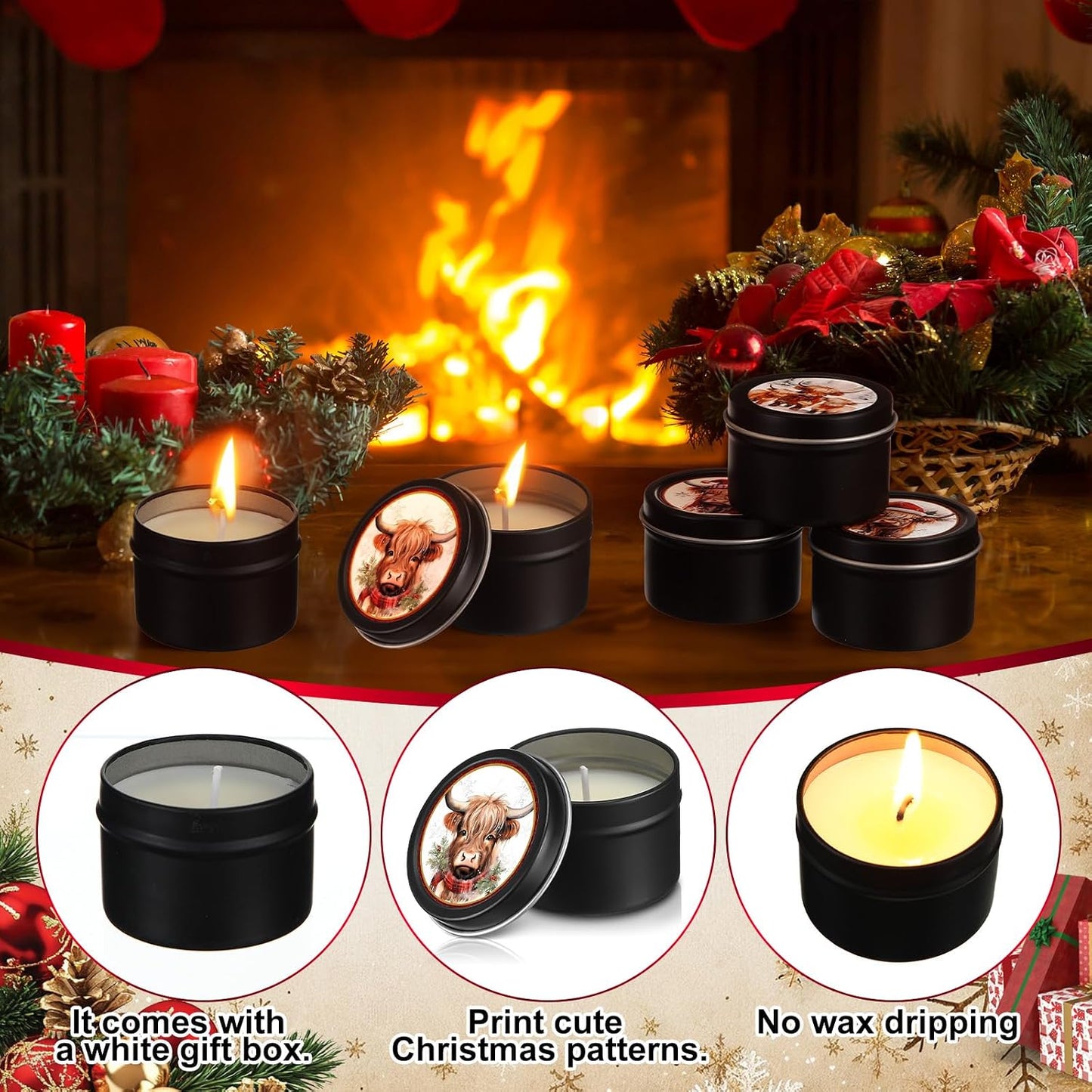 Nuanchu 24 Pack Christmas Scented Candles Gift Set Highland Cattle Candle for Her Him 2oz Natural Soy Wax Jar Long Lasting Aromatherapy Bulk Favors Set for Christmas Party Home Decor