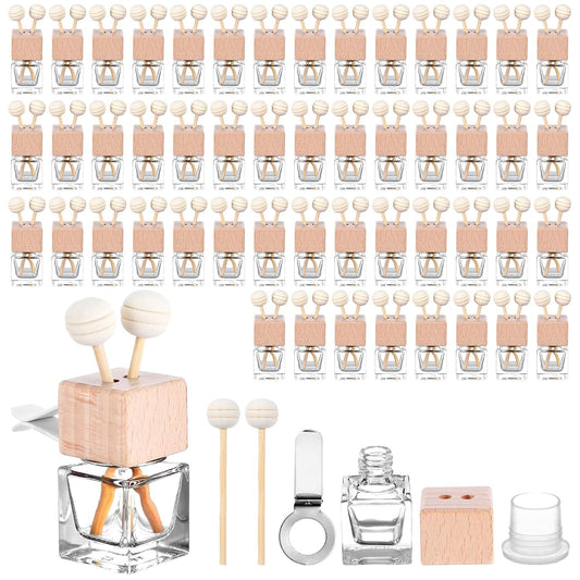 50 Pcs Glass Car Air Freshener Vent Clip Empty Essential Oil Diffuser Bottle Auto Glass Perfume Diffuser with Vent Clip