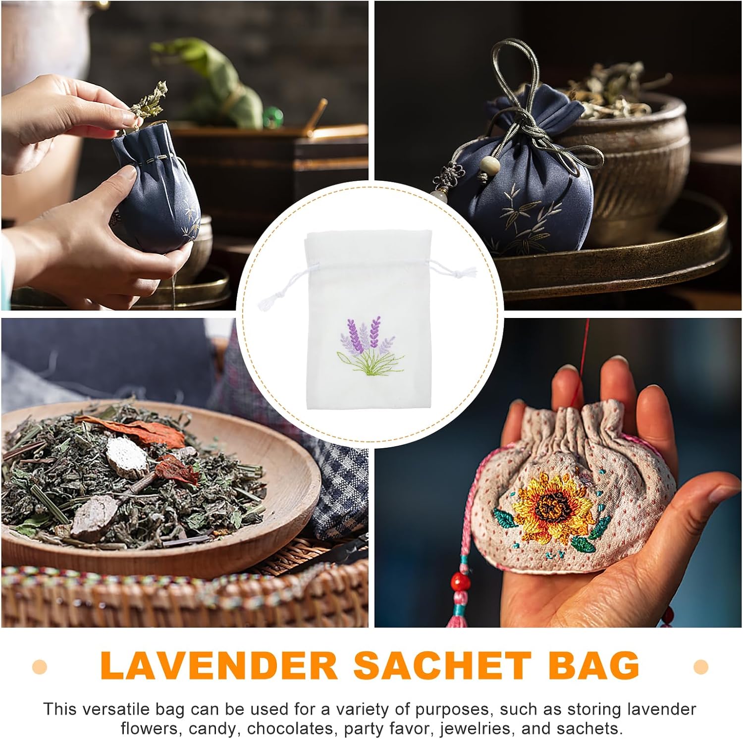 Kichvoe Sachet Bags Empty Cotton Drawstring Pouches 5.51X3.93In Refillable Lavender Sachet Bag for Home Fragrance Wedding Favor Jewelry Candy Storage Set of 10