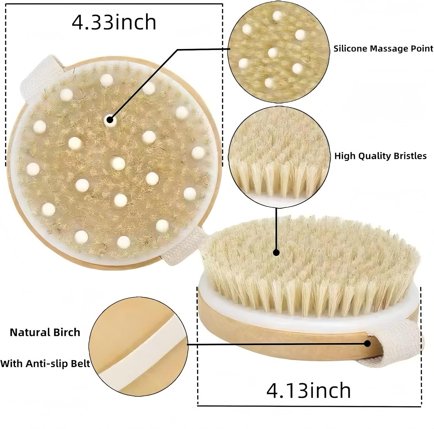 2 Pcs Dry Brushing Body Brush with Massage Nodes,Exfoliating Brush Body Scrubber for Dry Skin, Lymphatic Drainage,Promote Circulation,Soft Skin