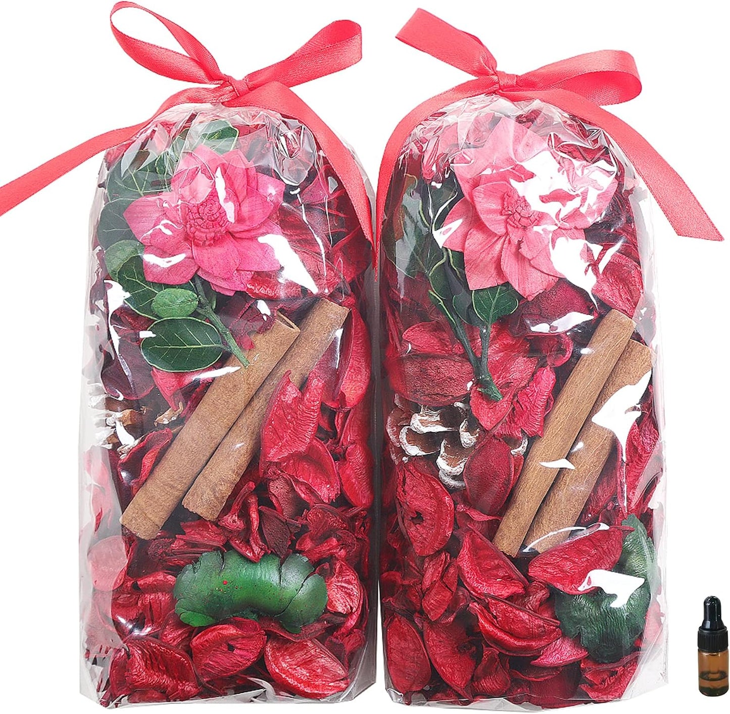 Qingbei Rina Christmas Potpourri Bags,Cinnamon Scented Potpourri Bowl Filler,Red Decorative Dried Flowers Home Fragrance Sachet,Winter Holiday Vase Filler Decor,8.4 oz