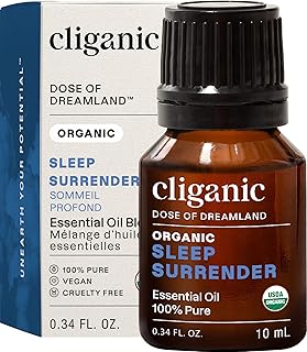 Cliganic Sleep Surrender Organic Essential Oil Blend 0.51 Fl Oz – Carefully Crafted with Vetiver, Lavender, Frankincense, Clary Sage, Ylang Ylang, Marjoram & Spearmint – Calming Aromatherapy Oil
