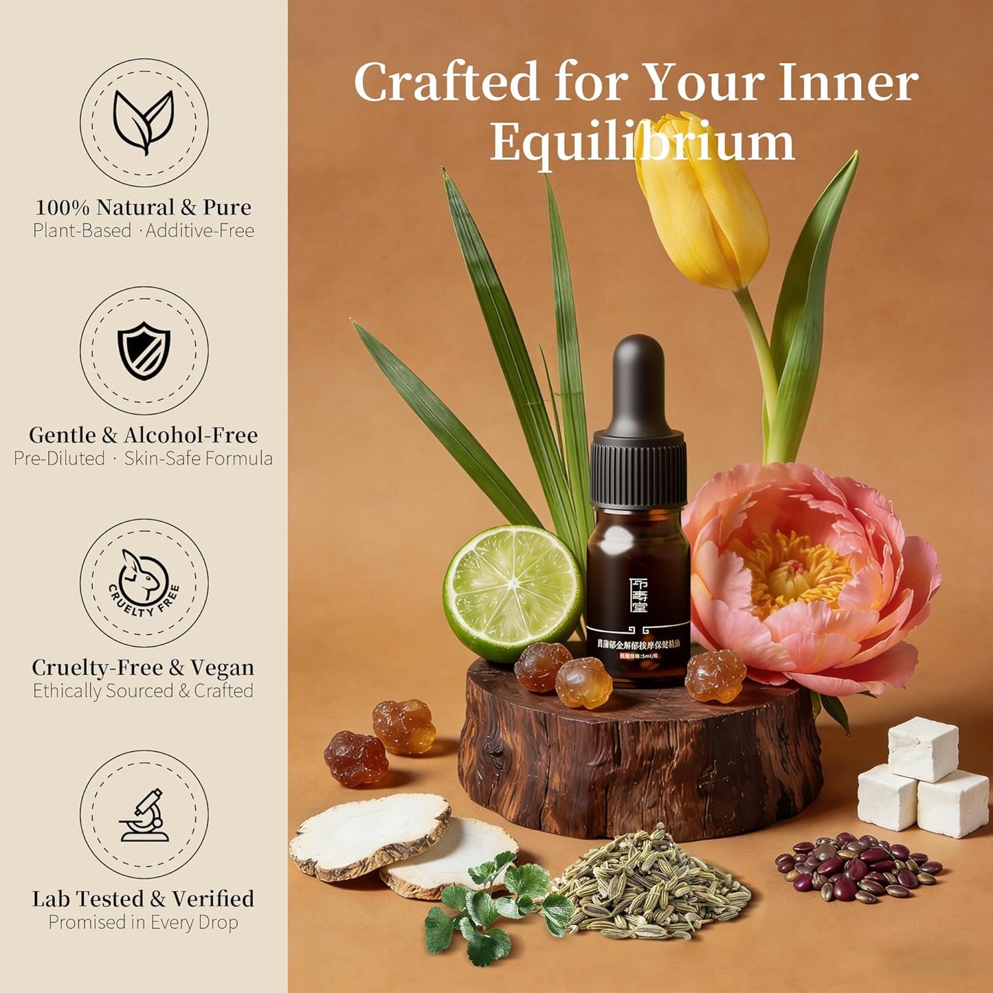 Solace Emotional Balance Essential Oil Blend for SPA, Guasha Massage & Bath – Frankincense, Bergamot & Angelica to Soothe Stress & Uplift Mood – 100% Natural & Pure - Herbal Aroma - 0.17 Fl Oz