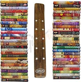 Giftbrit Hem Incense Sticks Variety Pack - 15 Fragrances (300 Sticks Total) - Sandalwood, Lavender, White sage & More - 1 x Giftbrit Holder - Long-Lasting Aromatherapy for Meditation, Yoga, Relaxation
