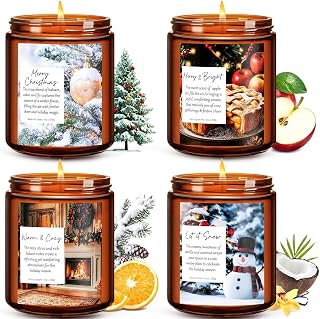 Christmas Candles Set, 4 Pack Xmas Scented Candles for Women, Winter Soy Candle for Home Scented Holiday Candle Gift Set, Christmas Gifts for Women Men- Balsam Cedar/Apple Pie/Citrus/Vanilla Coconut