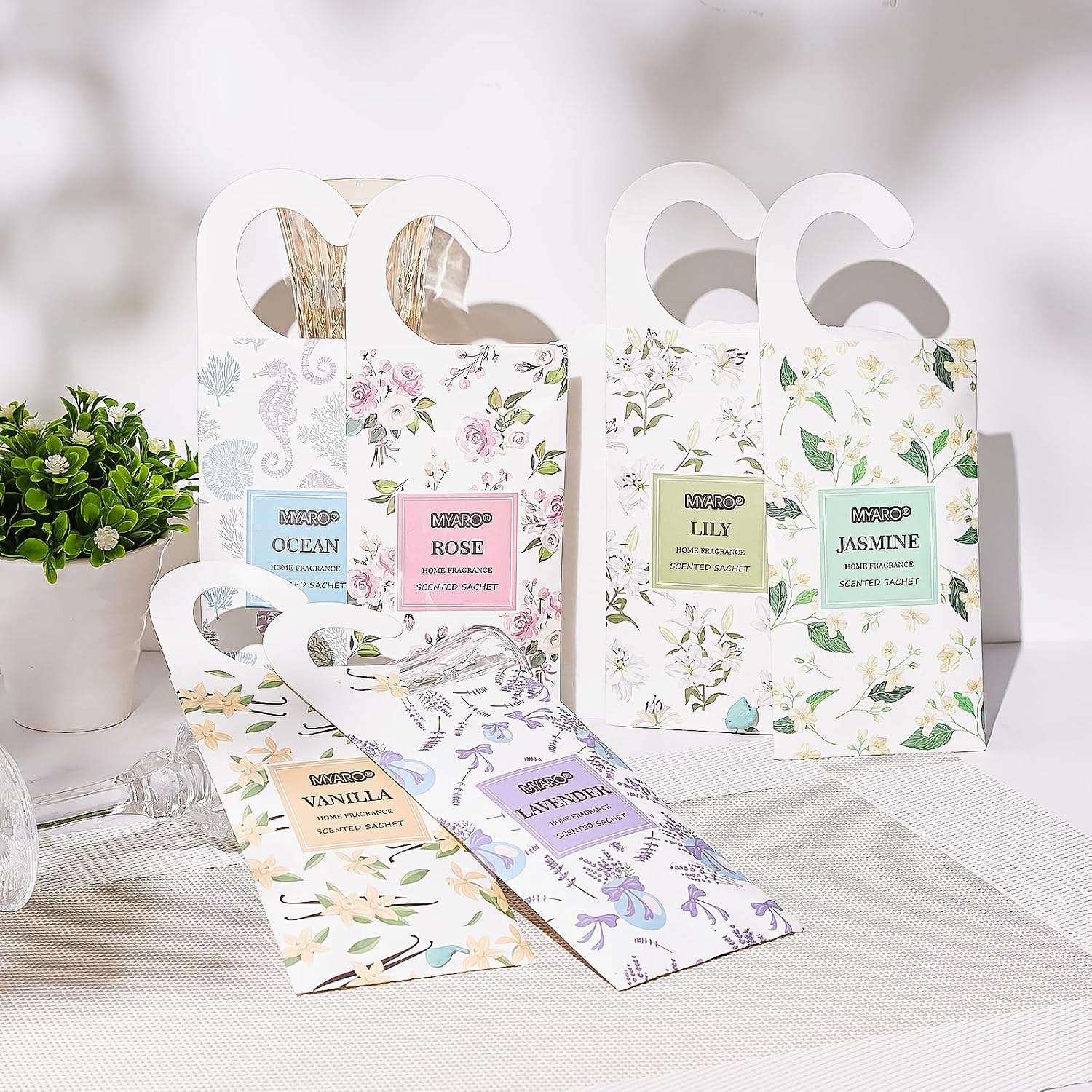 MYARO 12 Packs Large Sachets for Drawer & Closet Air Freshener Scent Potpourri Bag Long Lasting Deodorizer 6 Scents - Lavender, Rose, Jasmine, Ocean, Vanilla, Lily