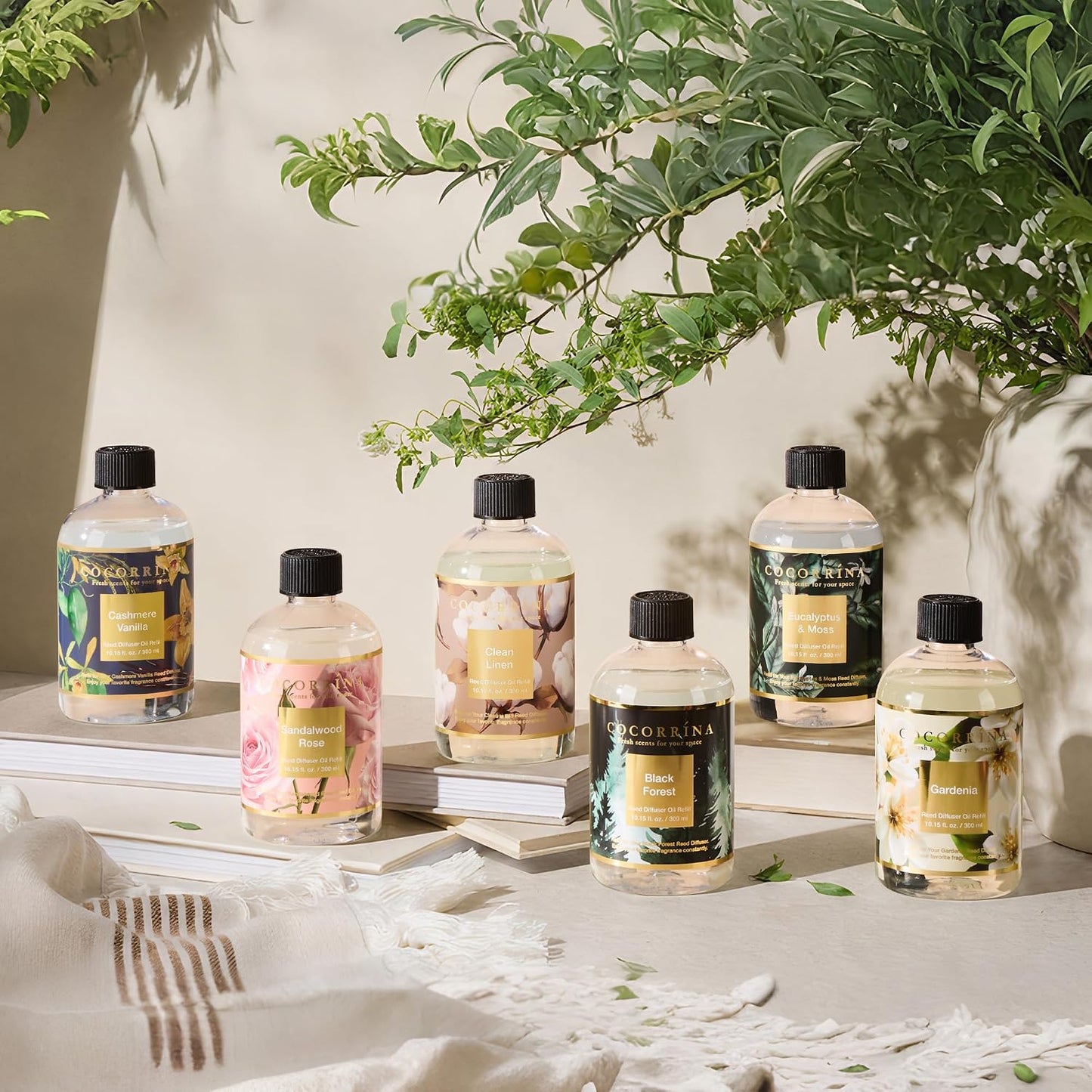 Cocorrína Reed Diffuser Refill Gardenia 10.2oz (300ml) with 8 Sticks - Premium Long-Lasting Floral Essential Oil, Home Fragrance for Bedroom, Bathroom Home Decor