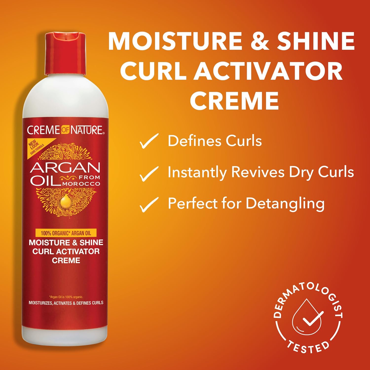 Creme of Nature Moisture & Shine Curl Activator Creme, Defines & Smooths Curls, Anti-Frizz, Hydrating Formula with Argan Oil from Morocco, 12 oz