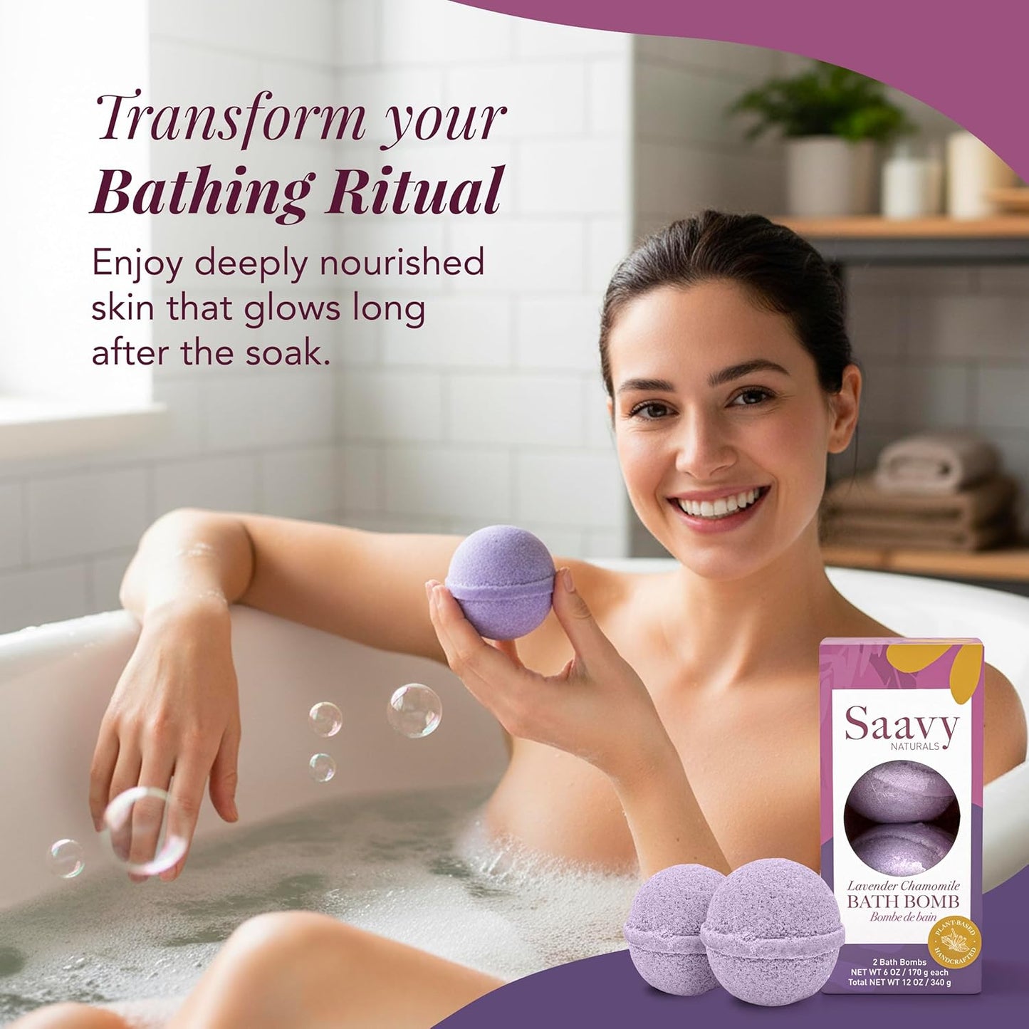 Saavy Naturals Bath Bombs – Relaxing Foaming Fizz Bubbles, Organic Bath Bombs for Women and Kids with Jojoba Oil - Gentle for Sensitive Skin - Made in USA - Lavender Chamomile (1 Pack) - 12 oz