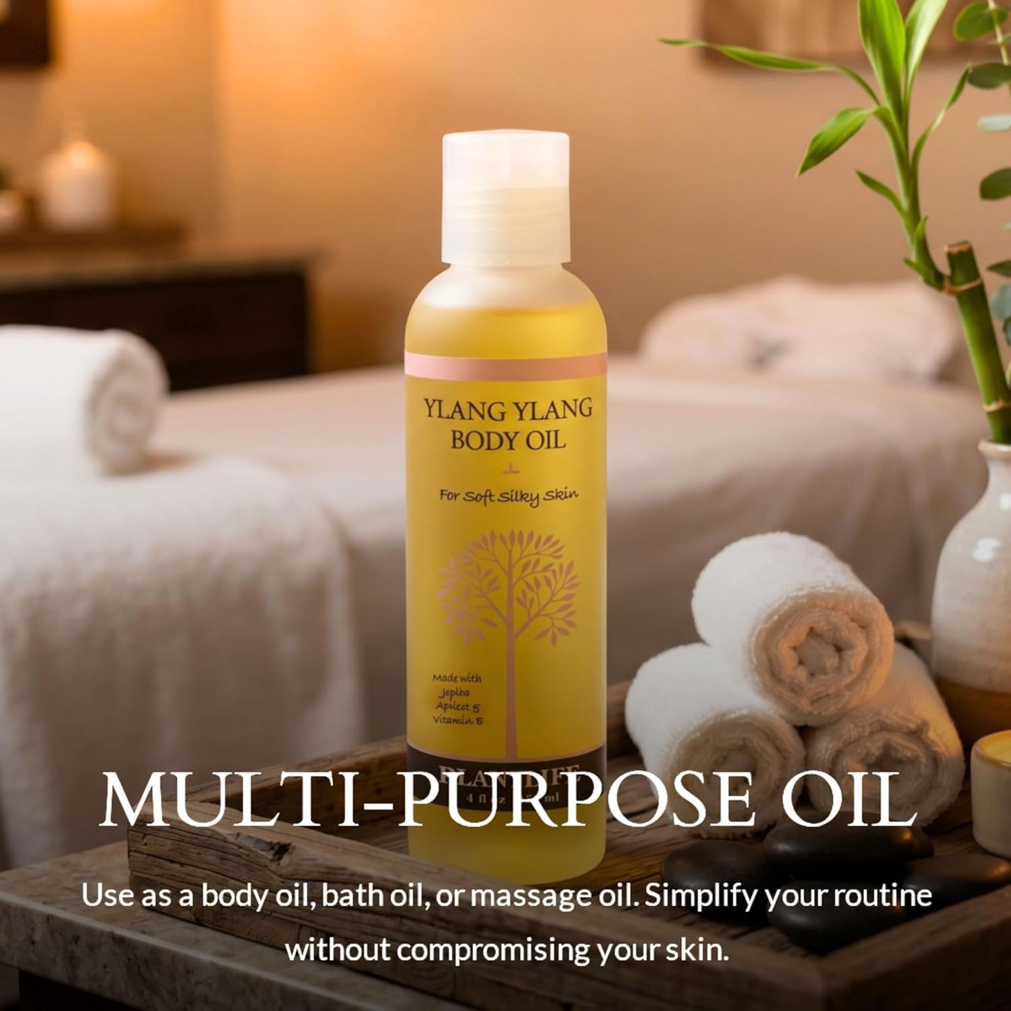 Plantlife Ylang Ylang Body Oil - Moisturizing Natural Body Oil for All Skin Types - Nourishing Dry Skin and Making It Feel Soft and Silky for Women & Men - Bath, Body & Massage Oil - 4oz