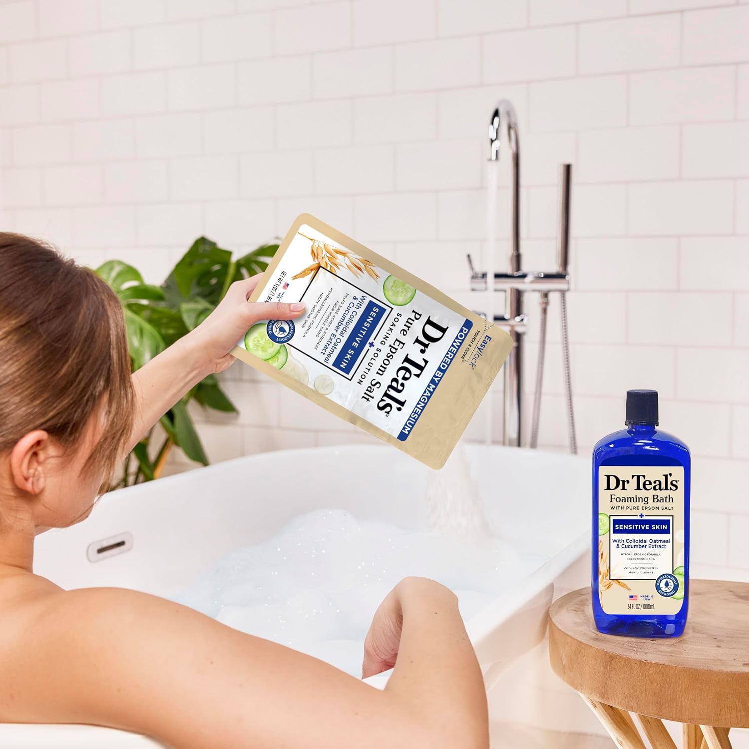 Dr Teal's Epsom Salt Magnesium Soak, Sensitive Skin with Colloidal Oatmeal & Cucumber Extract, 3 lbs (Pack of 2)