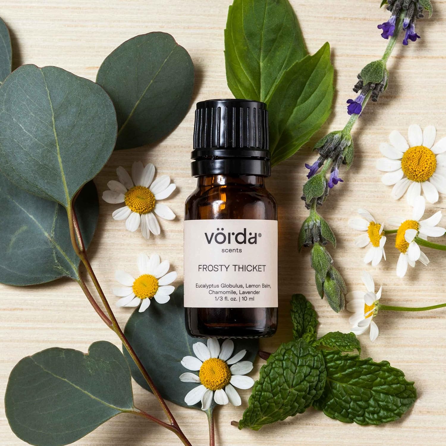 Vorda Frosty Thicket, 100% Pure Essential Oil Blend, Eucalyptus Globulus, Lemon Balm, Chamomile, Lavender, 1/3 fl oz