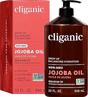 Cliganic Jojoba Oil Non-GMO, Bulk | 100% Pure for Skin, Hair & Face, Cold Pressed Natural Hexane Free - Hair Relaxer (32 oz)