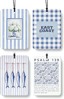 Blue Coastal Christian Car Air Freshener 4 Pcs, East Coast Seafish Hydrangea Religious Bible Verse Hanging Air Freshener for Cars Closet Drawer Books, Christian Beachy Car Accessories for Women
