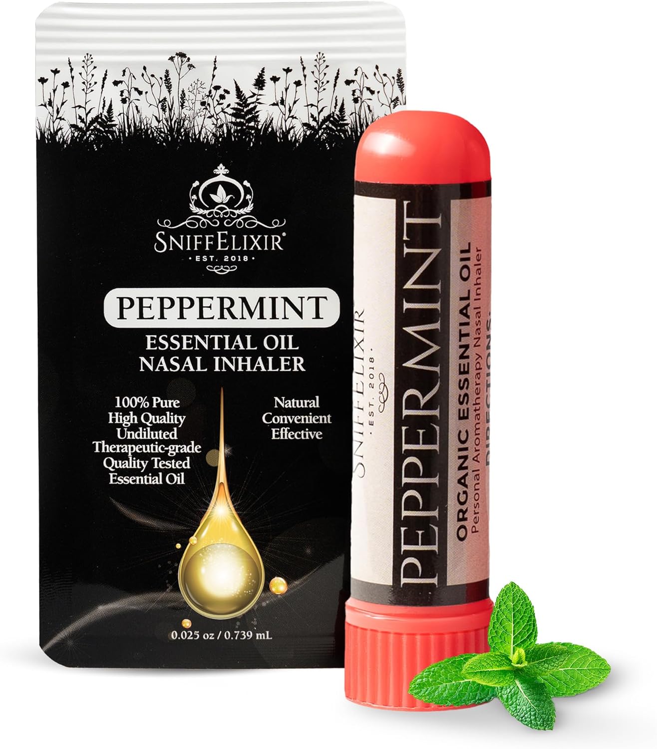 Peppermint Oil Aromatherapy Nasal Stick Vapor Inhaler for Migraine Relief - Nausea & Motion Sickness, USA Made with Organic Essential Oils, Tension Headache
