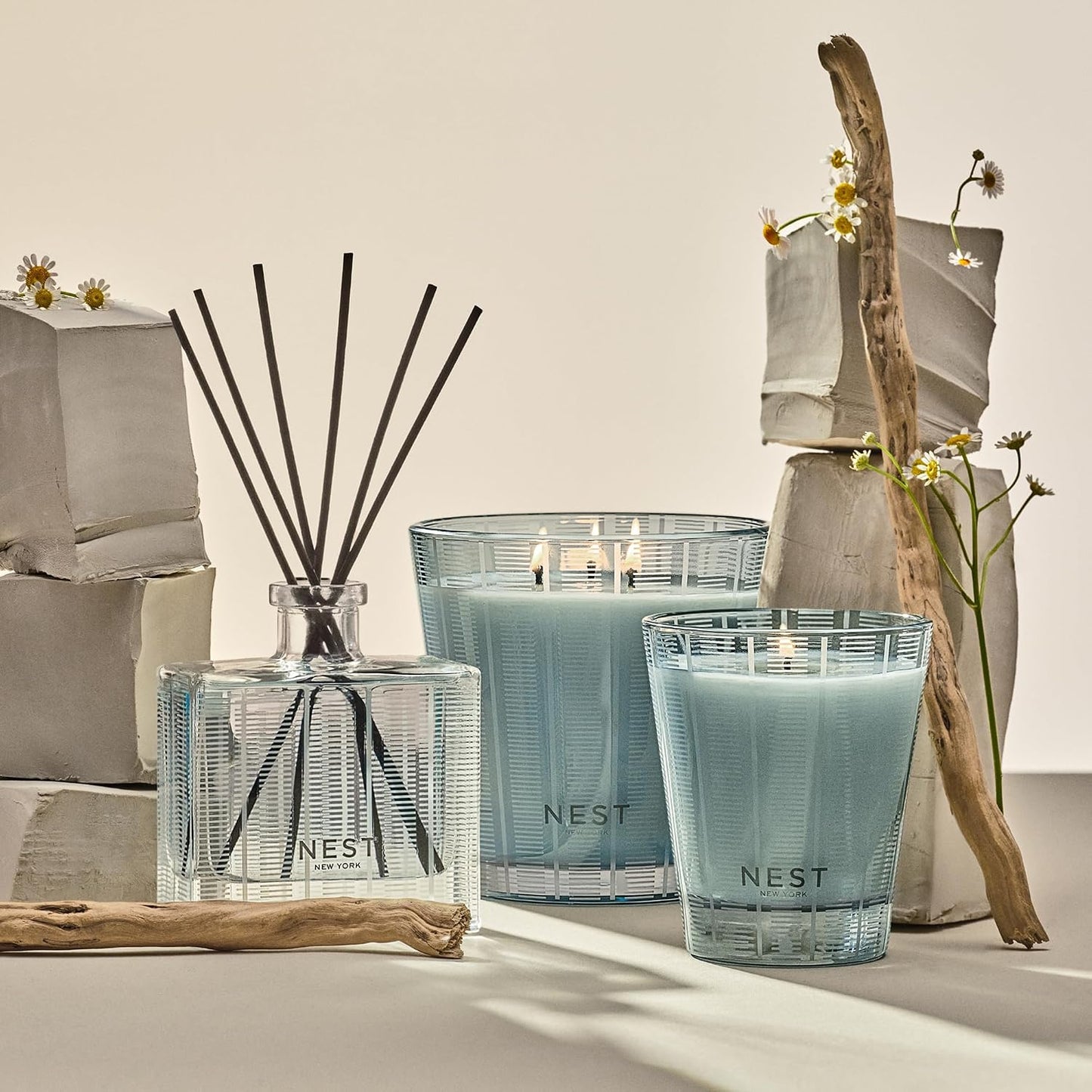 NEST New York Reed Diffuser, Driftwood & Chamomile - The Wellness Collection - 5.9 fl oz - Fragrance for Up to 90 Days - Reusable, Refillable Glass Holder - Includes 8 All-Natural Reed Sticks