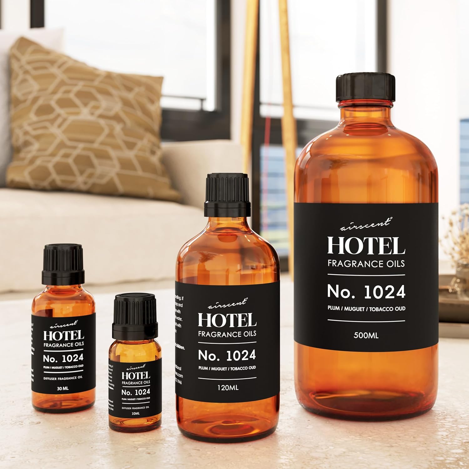 AirScent Hotel Diffuser Oil No. 1024 Inspired by JW M Hotel - Plum Muguet Tobacco Oud - Hotel Scent Dupe - Premium Fragrance Oil for Ultrasonic and Waterless Diffusers and Crafting - 10 ml, 0.34 fl oz