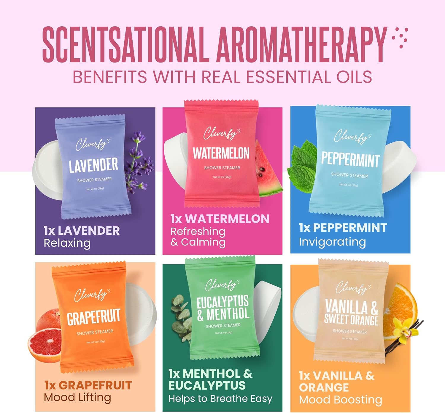 Cleverfy Shower Steamers Aromatherapy for Women and Men – 6 x 18 Pack
