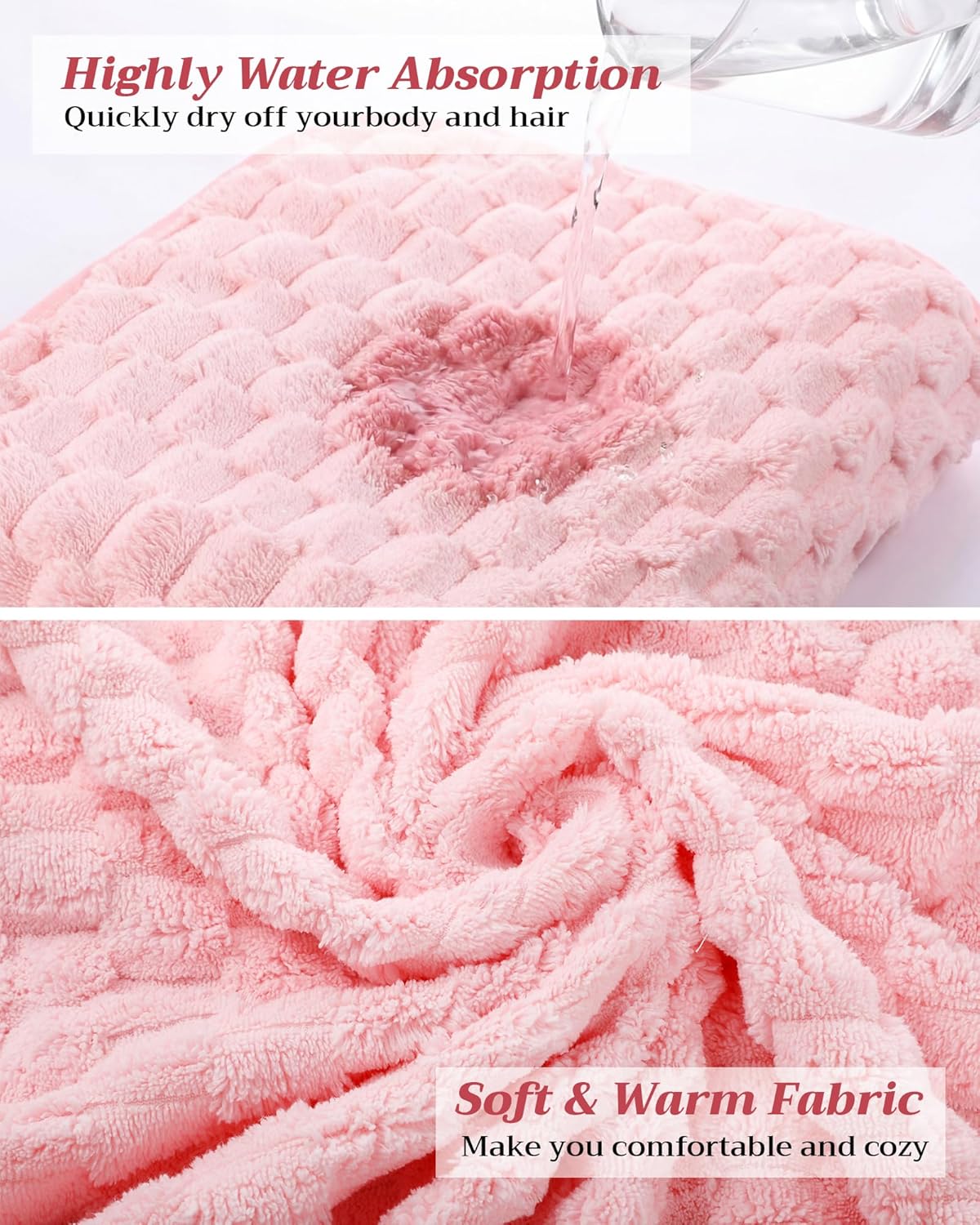 Gilprop Women's Towel Wrap with Large Hair Towel, Adjustable Button Closure Spa Shower Robe, Quick Dry Absorbent Microfiber Bathrobe, Pink Body and Hair Wraps Set for Home Hotel Pool Travel Beach