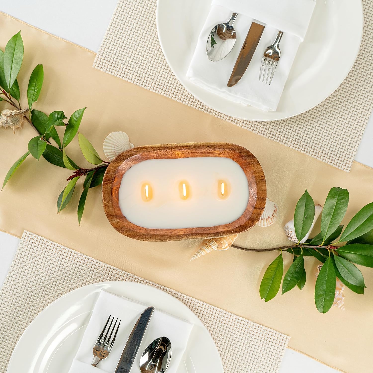 Restaurantware-Coco Casa 9.1 x 5.5 x 2 Inch Wood Dough Bowl Candle, 1 Hand Poured Bread Bowl Candle - Coconut Mango Fragrance, Double Wax Blend, Soy Wax Scented Candle, Wooden Wick